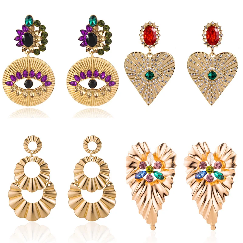 Новинка 2020 г. крупные геометрические серьги Стразы в форме сердца и сглаза