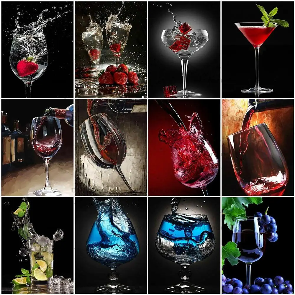 

5D Diamond Painting Wine Glass Full Square/Round DIY Diamond Embroidery Red Wine Cup Mosaic Rhinestone Cross Stitch Wall Art