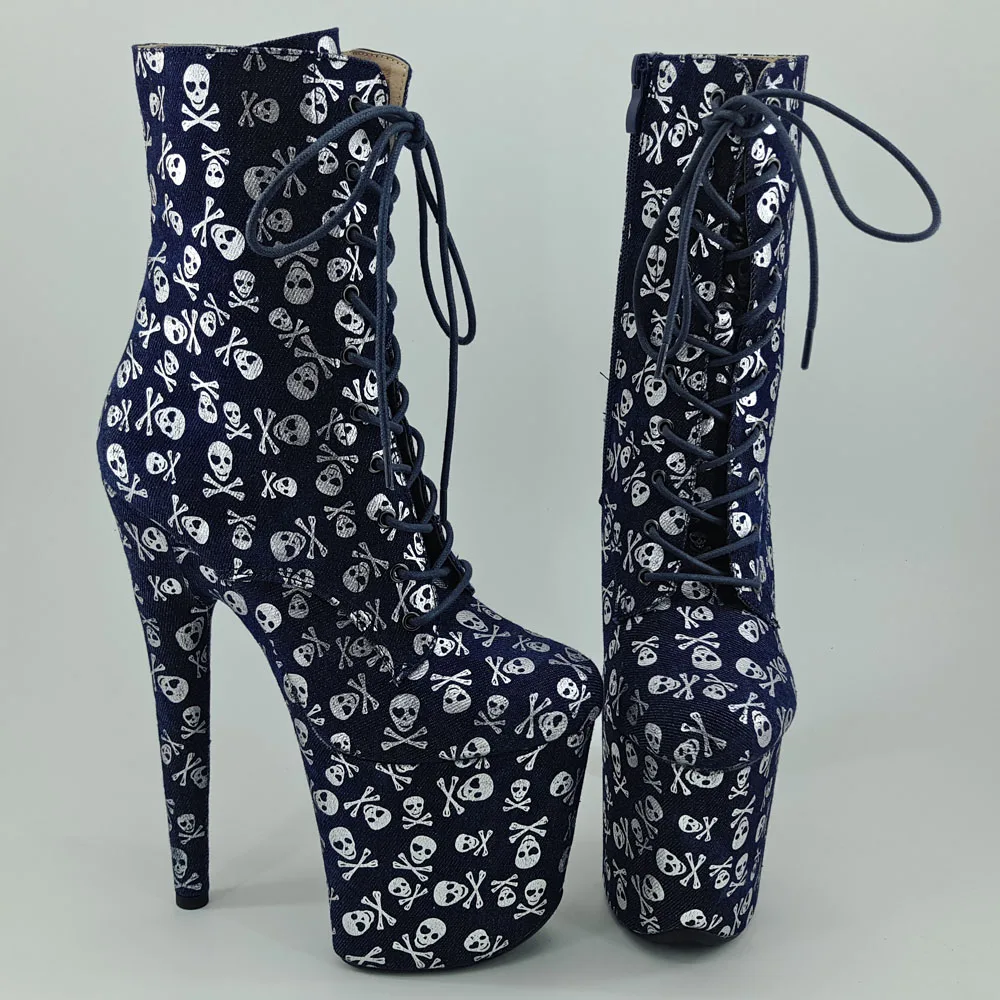 Leecabe джинсовые ботинки для танцев на шесте с принтом черепа 20 см/8 дюймов