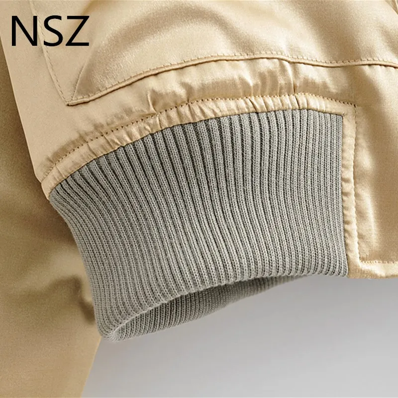 NSZ Женская сатиновая парка большого размера стеганая куртка зимнее пальто с