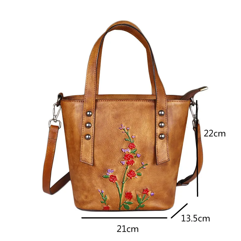

YourSeason Handmade Women Vintage Cow Leather Handbag Casual Ladies Shoulder Crossbody Bucket Bags Embossed 2021