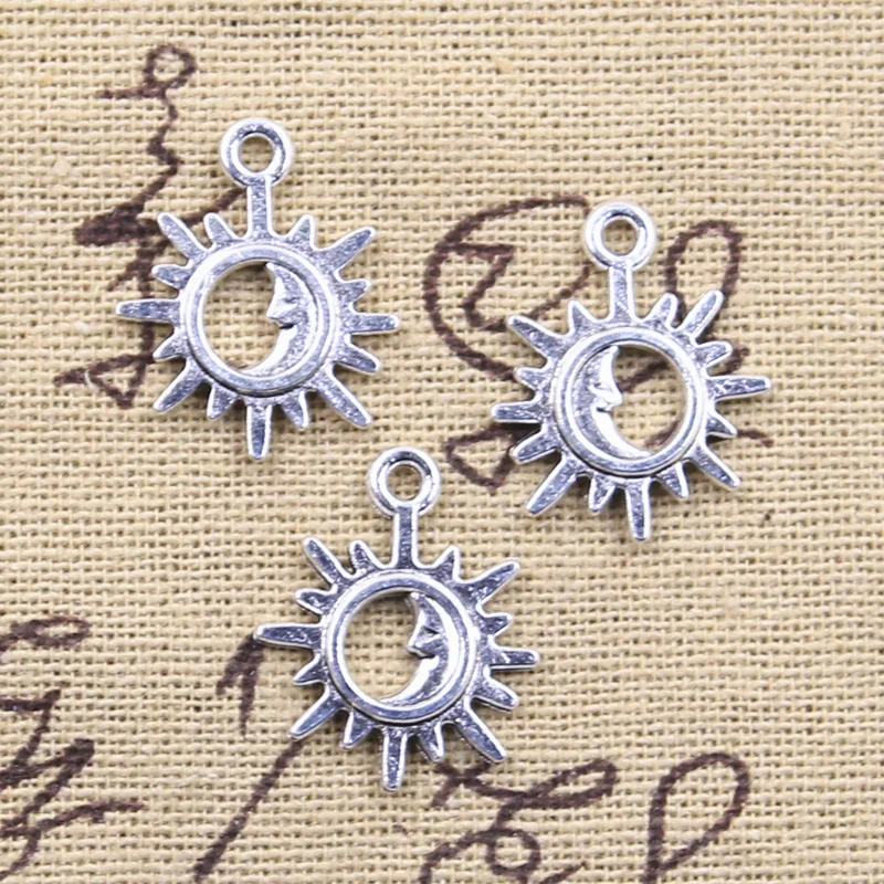 

20pcs Charms Sun Moon Sunshine 21x17mm Antique Silver Color Pendants Making DIY Handmade Tibetan Finding Jewelry