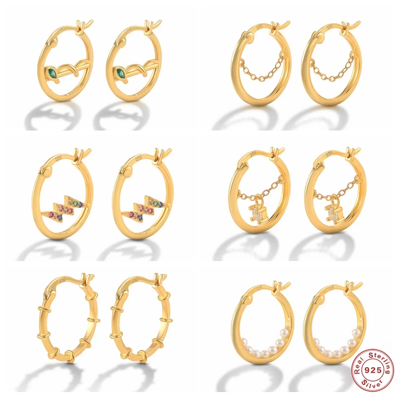 

Round Circle Earrings 925 Sterling Silver Bling Zircon Pearl Hoop Earring For Women Girls Koean INS Jewerly Pendientes Oorbellen