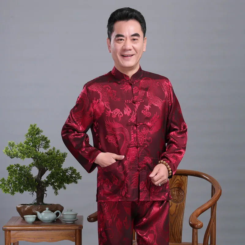 Мужская атласная форма для занятий кунг фу украшен китайским драконом ушу