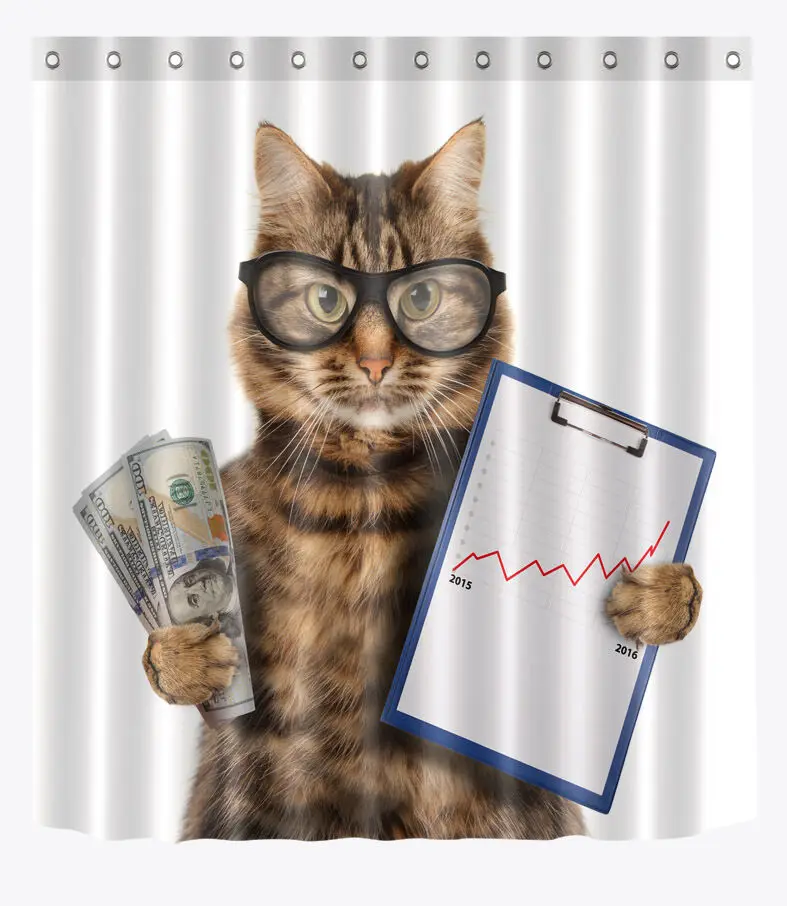 

Bath Polyester Waterproof Cat Dollars Report Shower Curtain