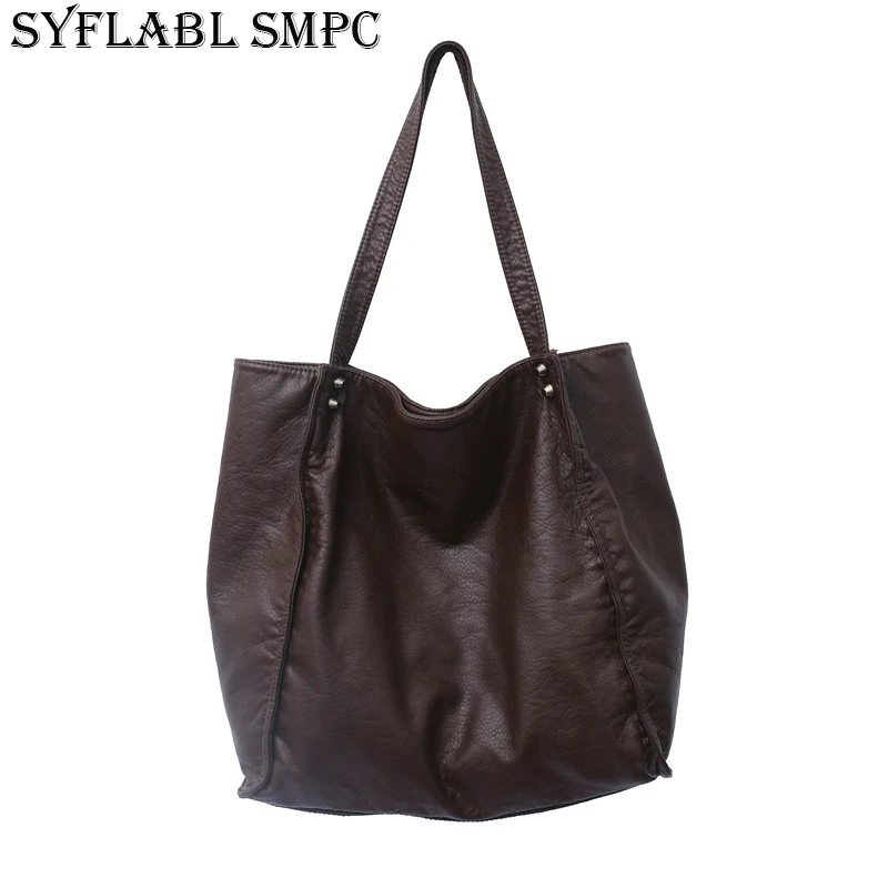 

Large Capacity Shoulder Bag for Female 2021 Soft Leather Solid Color Tote Women Brand Design Fashion Casual Shopping Handbag
