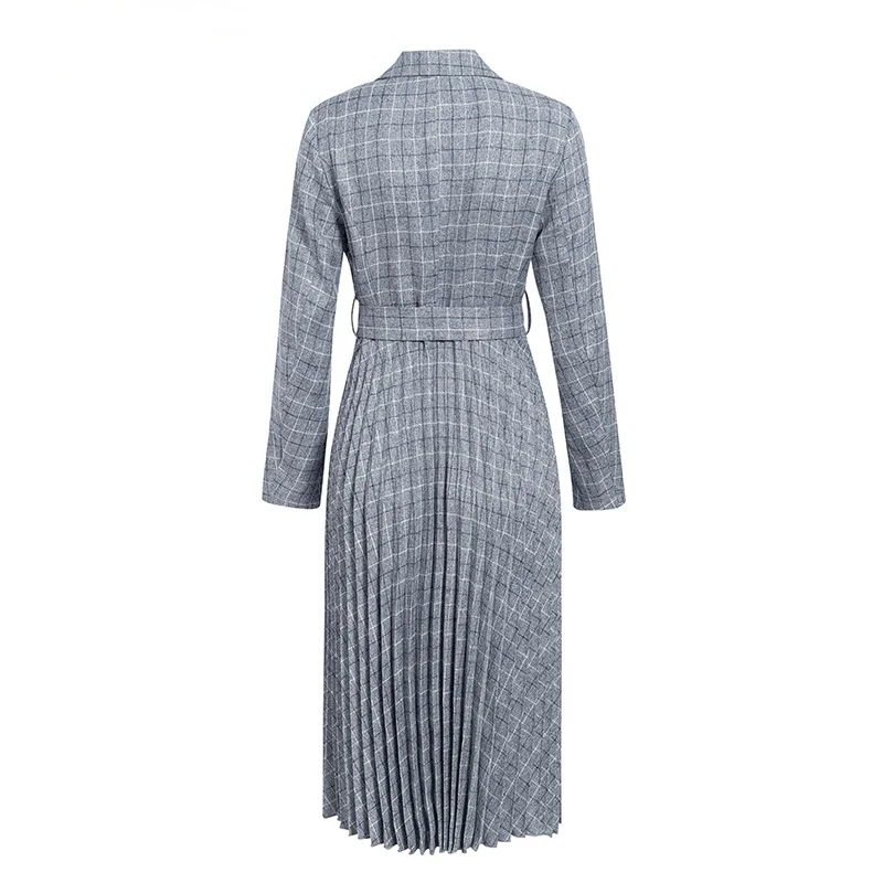 

Women Elegant Midi Dress Long Sleeves Buttons Sash Pleated Dress A-Line V-Neck Office casual midi dress women vintage dresses