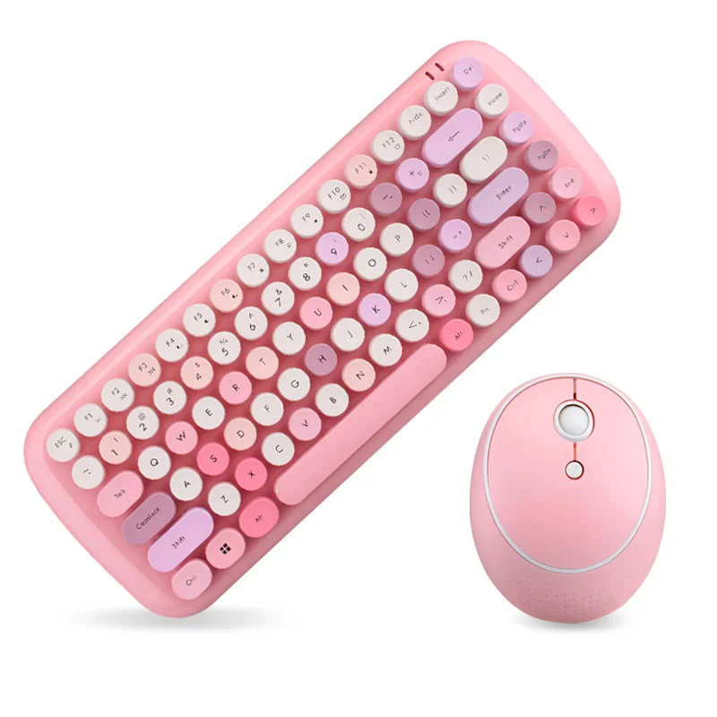 

2.4G USB Wireless Keyboard Mouse Set Retro Round Keycaps Keyboard Gaming Mouse For Macbook Lenovo Laptop PC Computer Keypad Mice