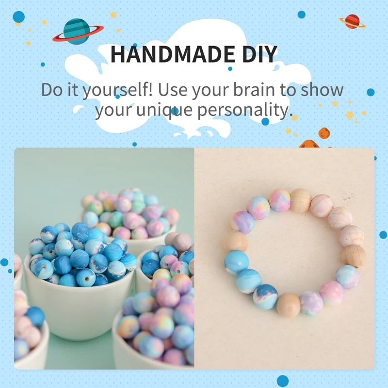 

Let's Make 20pcs 12mm/15mm Planet Silicone Beads BPA Free Silicone Teether Round Beads DIY Pacifier Chain Bracelet Accessories