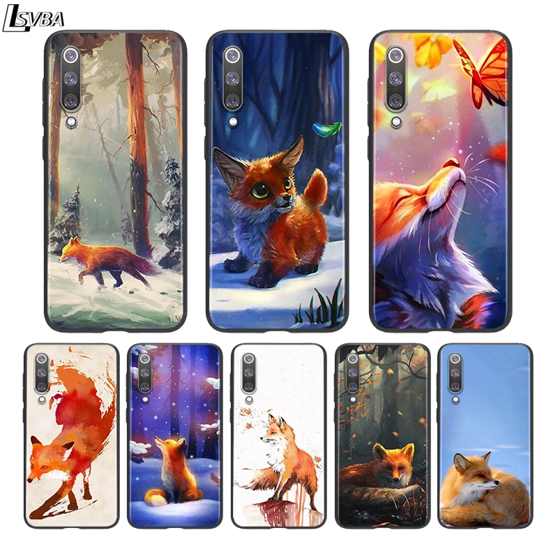 

Silicone Black Cover Cute cartoon animal fox For Xiaomi Mi 11 10I 10T 10 9T 9SE 9 8 Note 10 Lite Pro 5G Ultra Phone Case