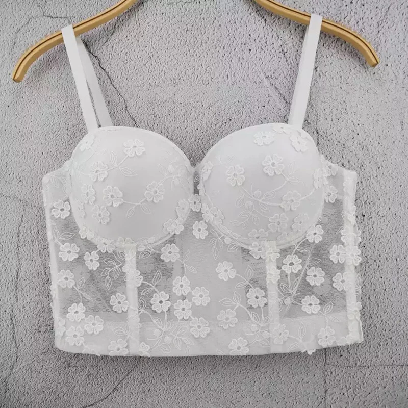 new See Thought Street Appliques women Female flower Bras Black white outfits dj ds fashion festival Sexy oversized Camis women