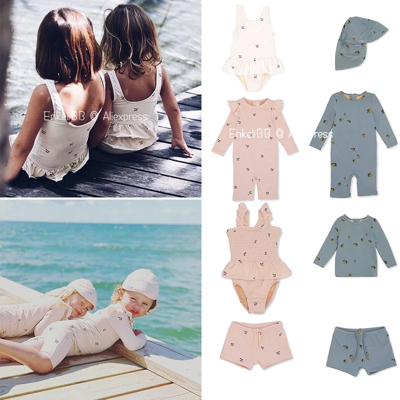 

EnkeliBB Brother and Sister Matching Swimming Suits Cherry Lemon Pattern Kids Swimwear Baby Lovely Cute Hawaii Clothing Summer