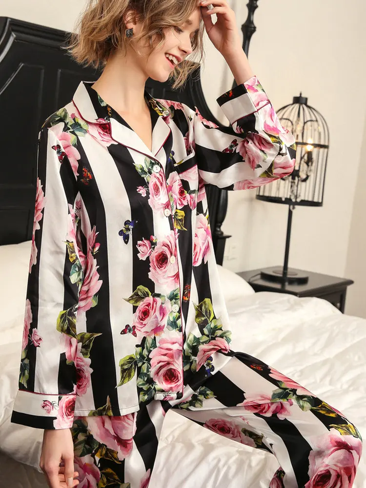 100% Шелковая пижама для женщин дизайнерские женские брюки шелковые пижамы с