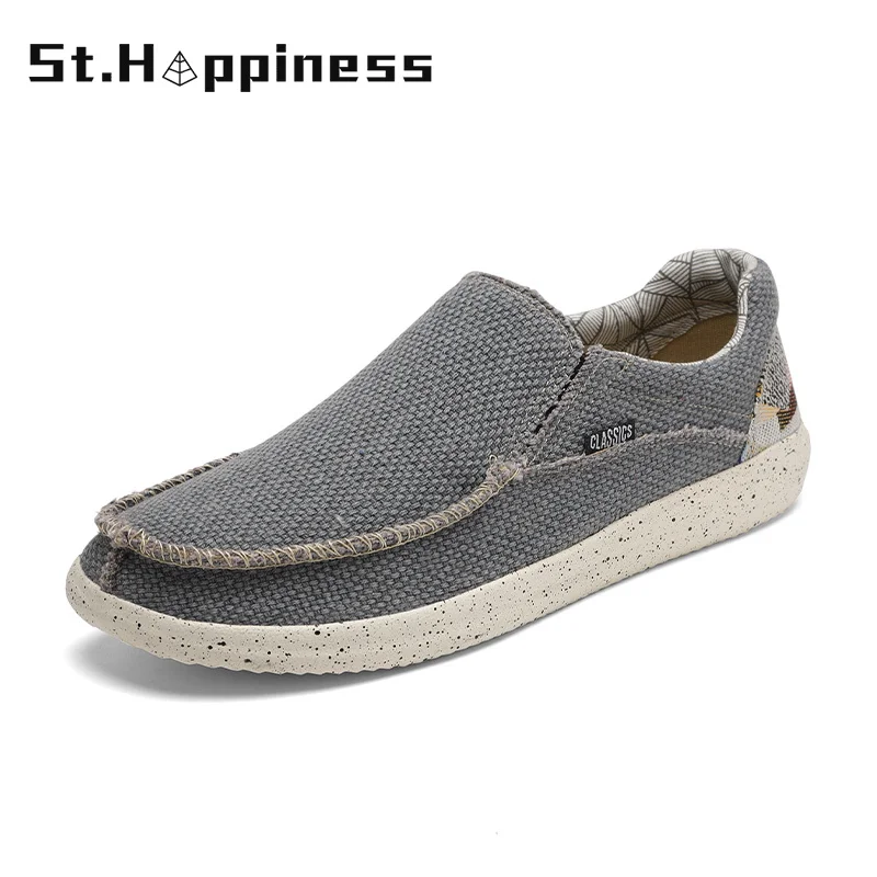 

New summer Men's Classic Canvas Casual Lazy Shoes Moccasin Fashion Slip On Loafer Washed Denim Vulcanized Flat Shoes Big Size 48