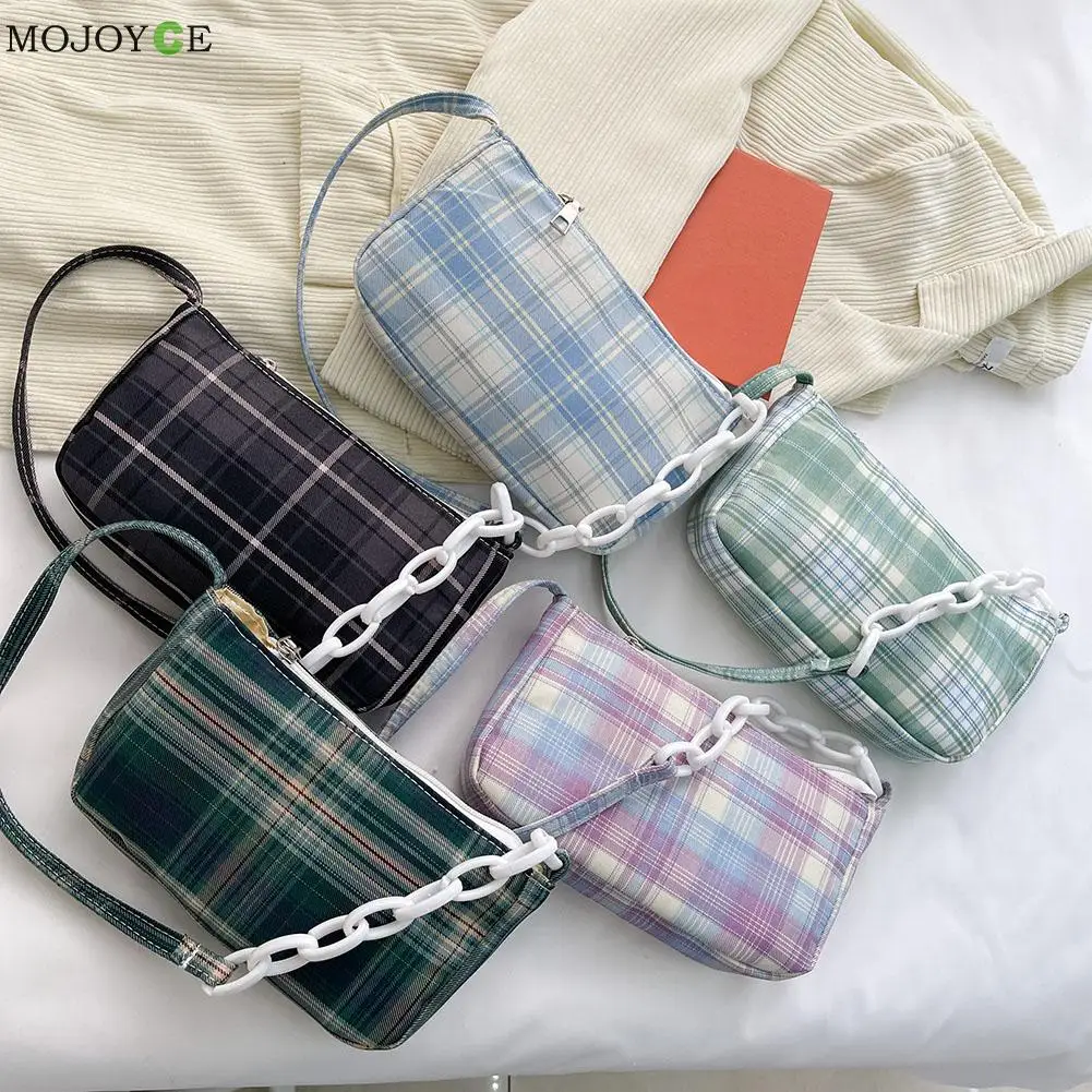 

Сумка на плечо женская с принтом в клетку, повседневный саквояж на плечо, модная повседневная маленькая сумочка-тоут на толстой цепочке для ...