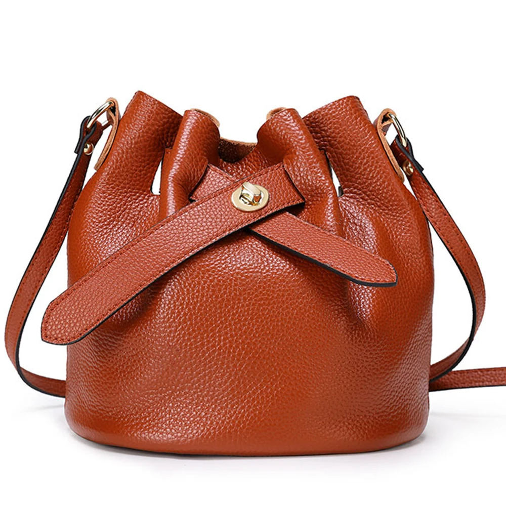 

Natural Cowskin Fashion Bucket Messenger Bags For Women Genuine Leather Shoulder Handbag Female Brand Designer Crossbody Purses