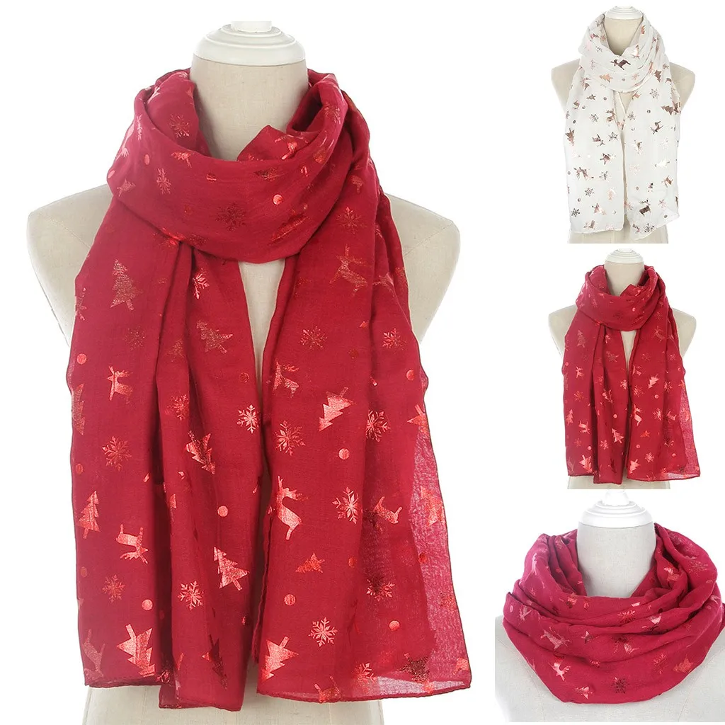 

2021 Christmas Fashion Scarf Women Christmas Festive Winter Deer Print Scarf Warm Winter Snow Flake Fashion Scarf Шарф Женский