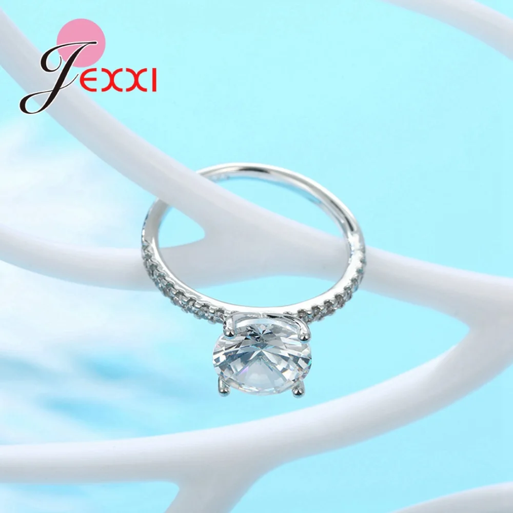 

Romantic Big Cubic Zirconia Real 925 Sterling Silver Rings For Women Elegant Temperament Female Wedding Engagement Jewelry