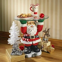 santa claus sculptural glass topped holiday table santa sculpture supporting tray resin decoration