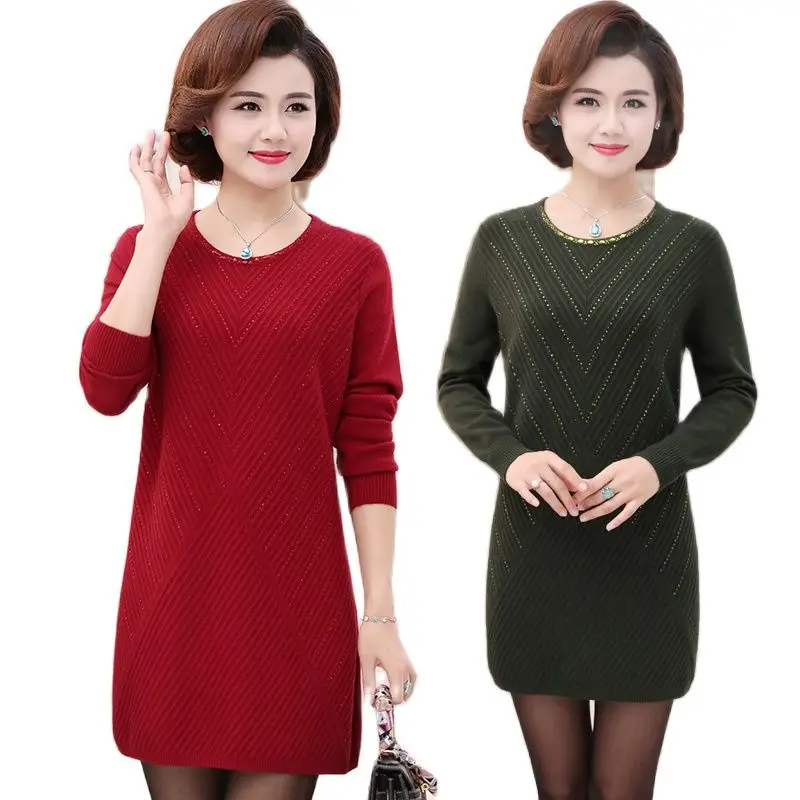 

Платье для мам, осеннее платье, джемпер, платье средней длины с длинным рукавом для женщин среднего возраста, 2020 w