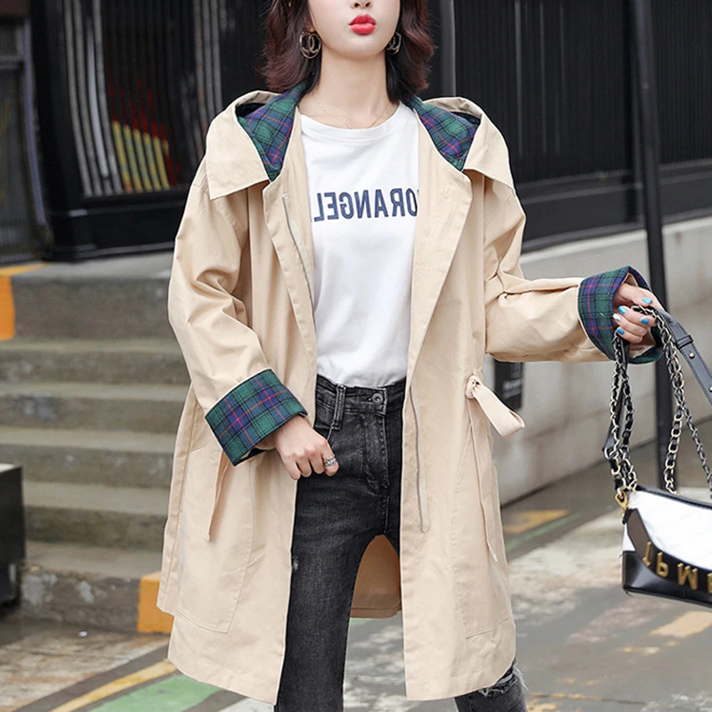 Женский длинный кардиган с капюшоном повседневный однотонный тренчкот длинным