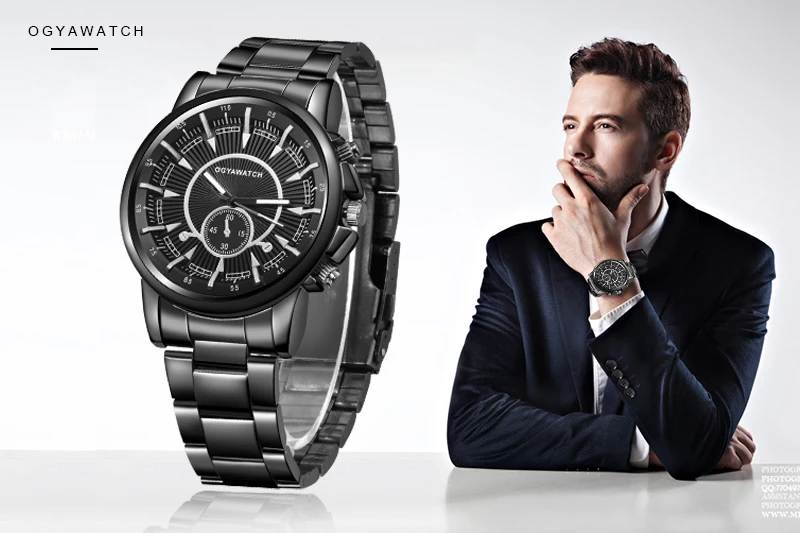 

New Luxury Men's Business Watches Fashion Black Steel Watch Men Male relogio masculino Watch erkek kol saati Drop Shipping