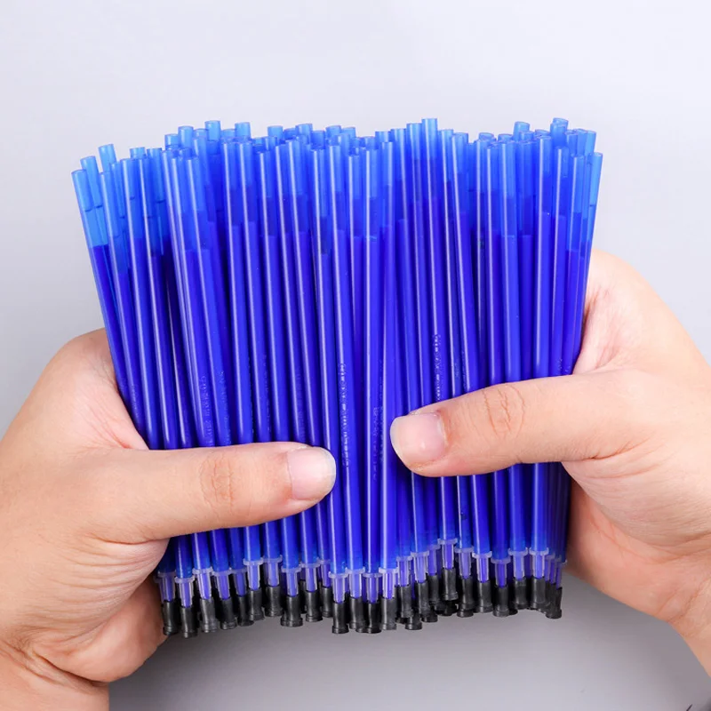 100Pcs/Set Erasable Gel Pen 0.5mm Erasable Pen Refill Rod Blue Black Ink Washable Handle For School Stationery Office Writing