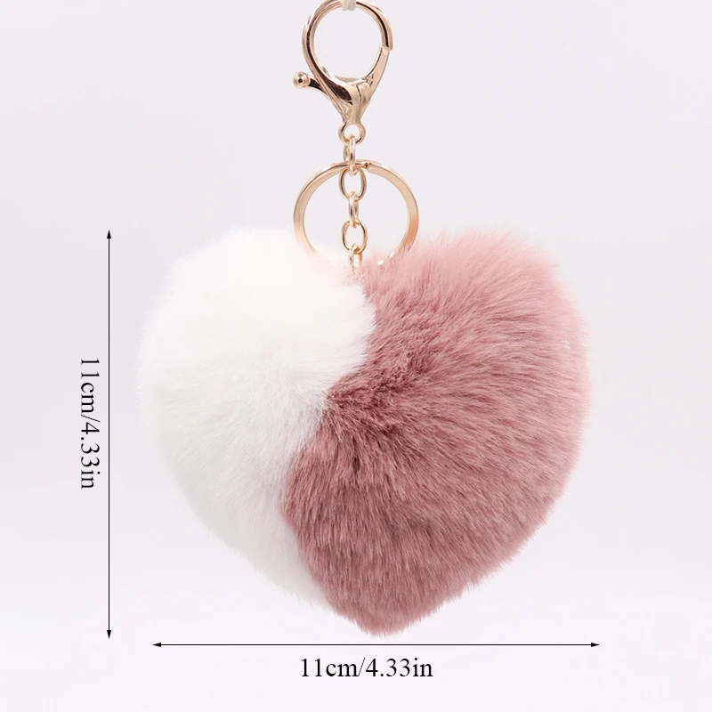 

10CM Cute Fluffy Heart Keychains Women's Pom Poms Faux Rex Rabbit Fur Key Chains Girl Bag Hang Car Key Ring Jewelry Accessories
