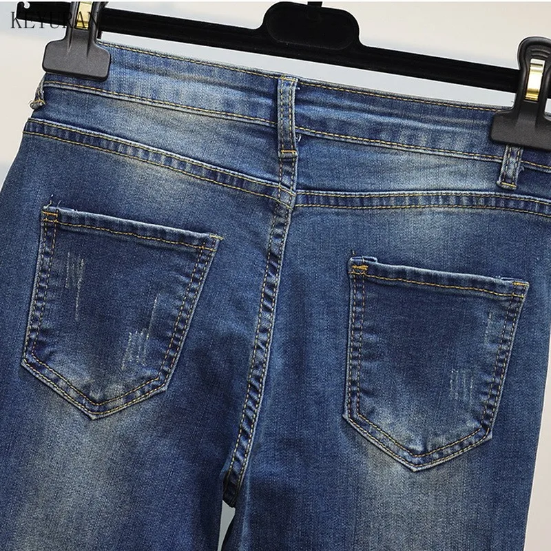 

Plus Size Women's Jeans 2021 Spring High Waist Jeans Women Boot Cut Pants Denim Trousers Elasticity Jean Ankle-Length Flare Pant
