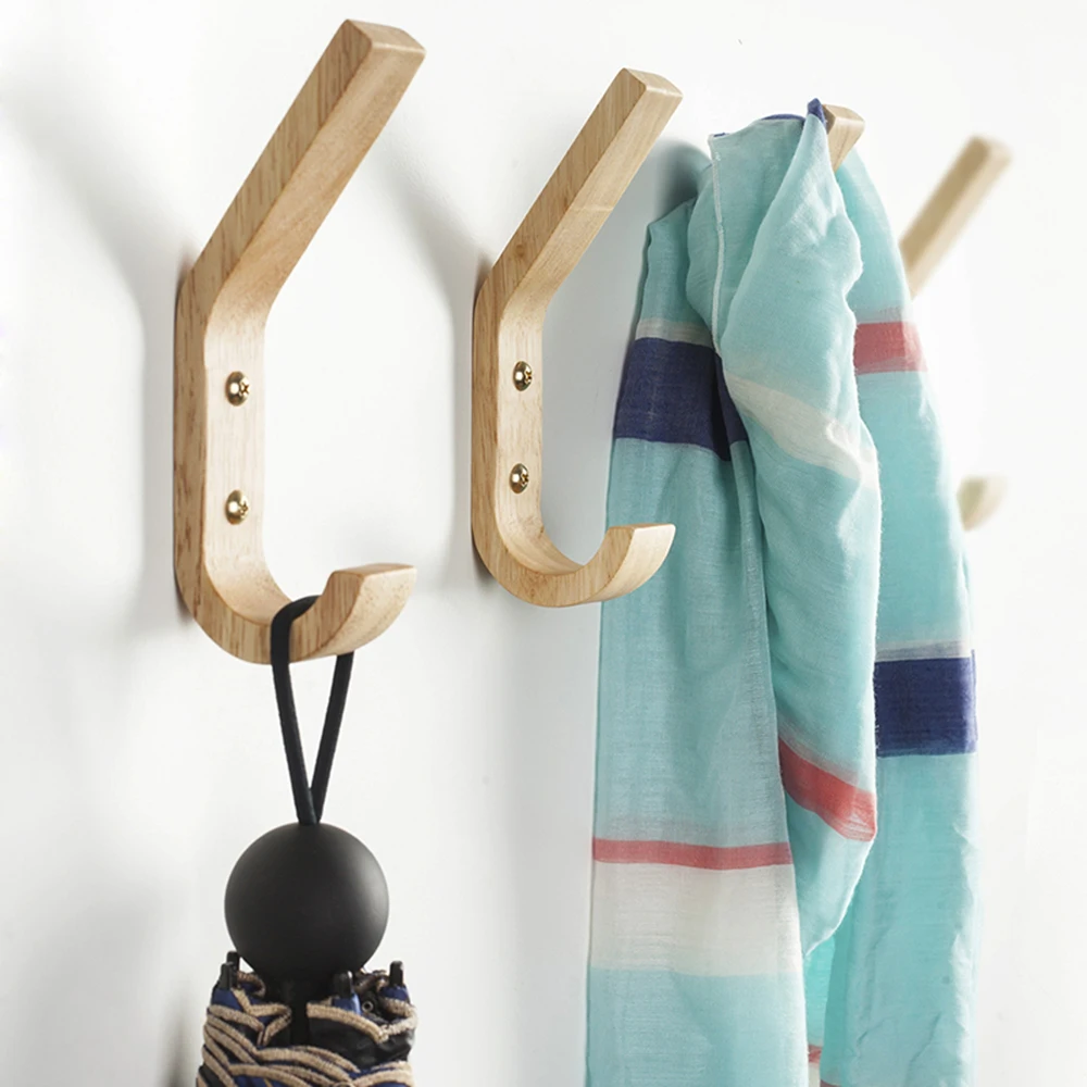 

Creative Natural Wood Clothes Hanger Wall Mounted Coat Hook Decorative Key Holder Hat Scarf Handbag Storage Hanger Bathroom Rack