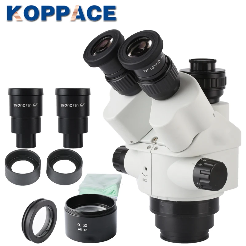 

Тринокулярный стереомикроскоп KOPPACE 3,5x-90X, Тринокулярный объектив промышленного микроскопа, 0,5x CTV адаптер, объектив с непрерывным увеличением