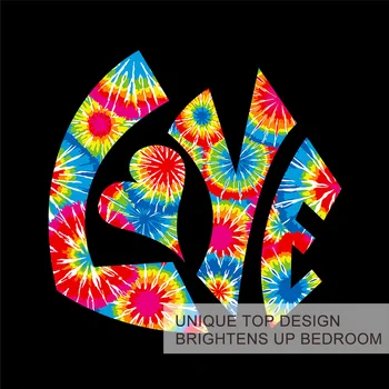 BlessLiving Love Bedding Set Hippie Retro Duvet Cover 3 Pieces Bohemia Colorful Letters Comforter Cover Set Tie Dye Bedclothes 3