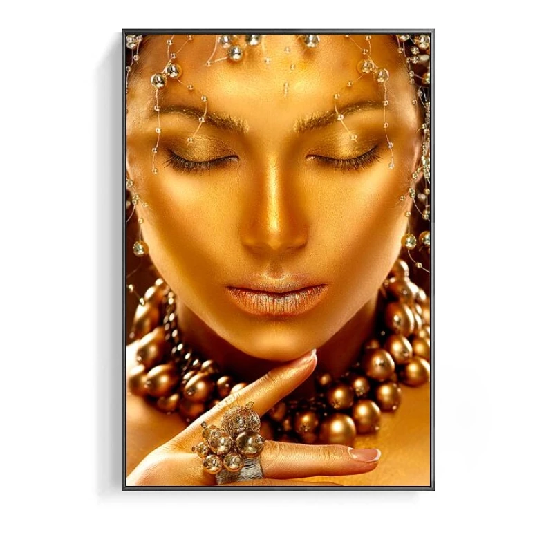 

Gold Woman With Gold Jewellery Canvas Paintings On The Wall Art Posters And Prints African Makeup Art Pictures Wall Decor Cuadro