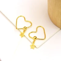 new solid pure 24k yellow gold earrings women heart star hoop earrings 1 6 2g 178mm