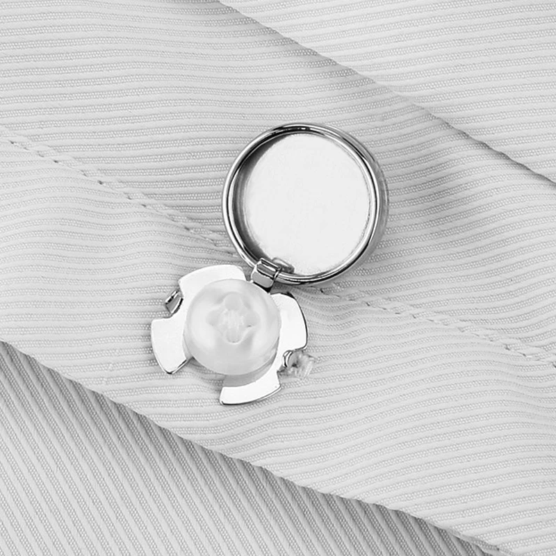 Мужские серебряные классические черные круглые запонки с круглой кнопкой для