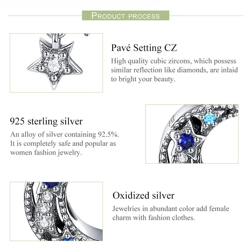 2019 подлинные 925 пробы серебряные сверкающие лунные подвески в виде звезд