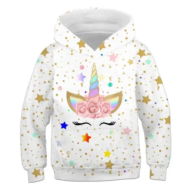 

4-14T Boys' And Girls' 3D Unicorn Hoodie Cartoon Animation Printed Sportswear Girls' Long Sleeve Hoodie Autumn And Winter
