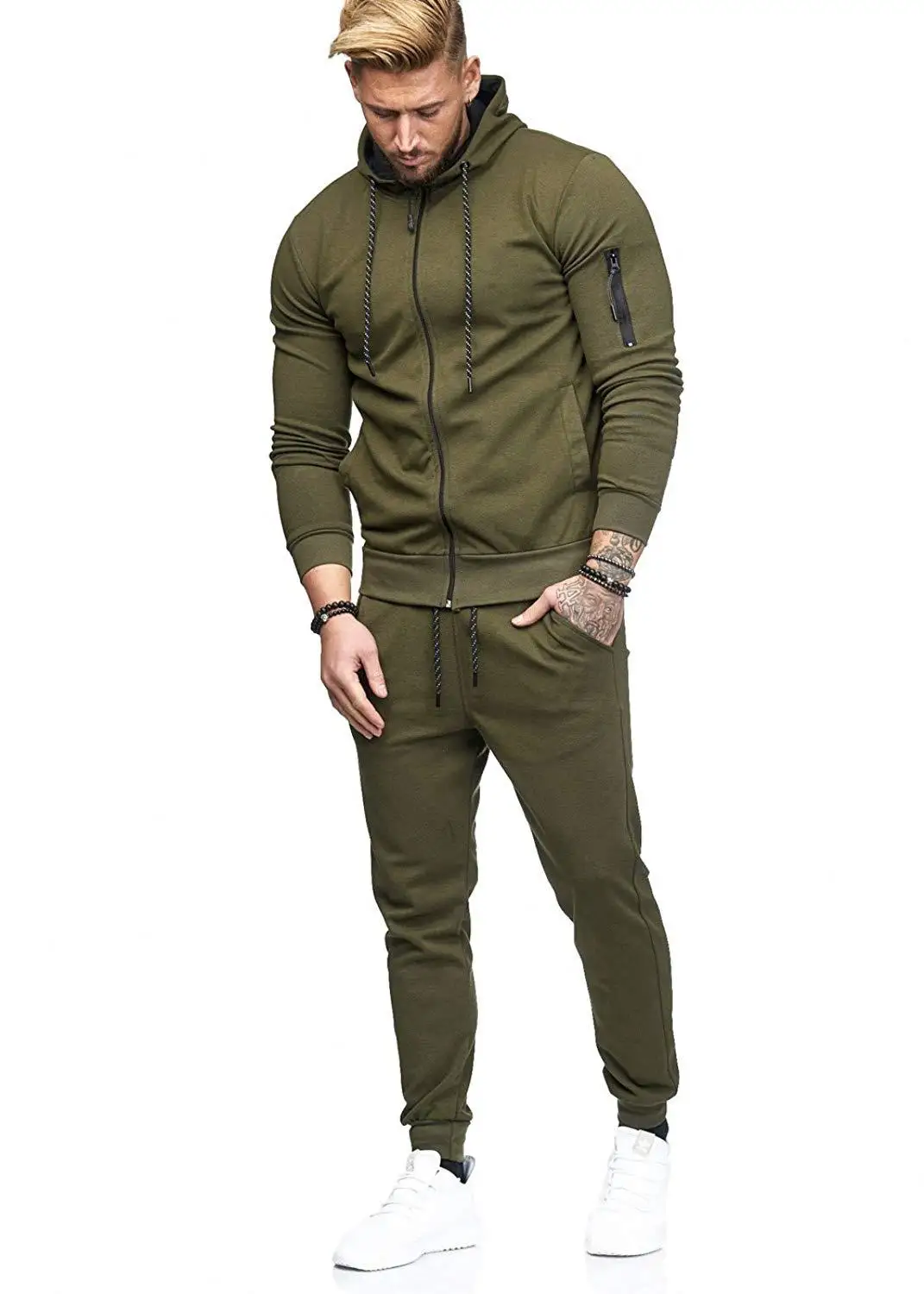 

zipper sportswear men's casual 2-piece jogging sports Hoodie Jacket zipper sleeve overcome men's leisure exercise gym clothes