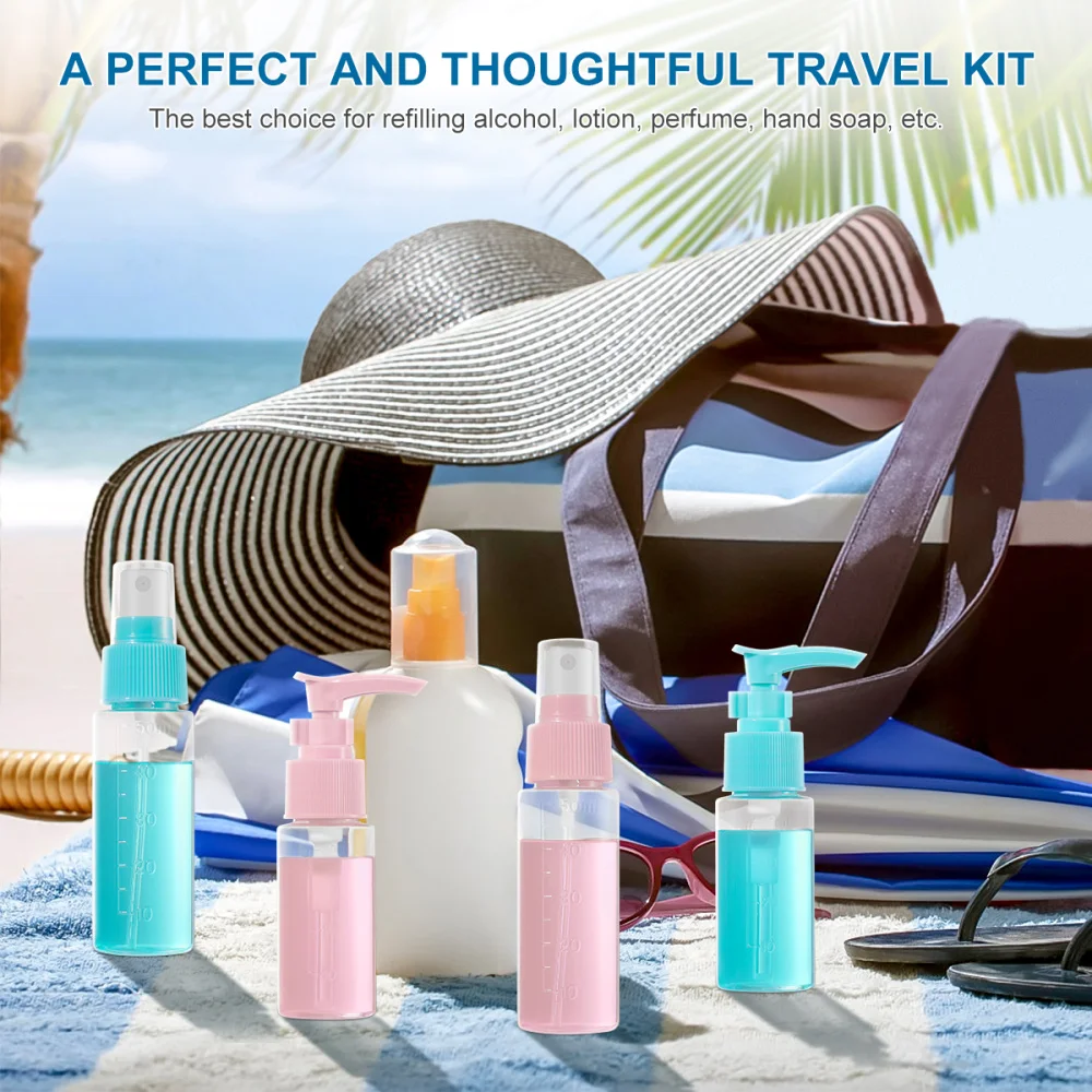 

ETEREAUTY Spray Bottle Set Portable Leak-proof Toiletries Liquid Containers Empty Transparent 2 Pump Bottles and 2 Spray Bottles