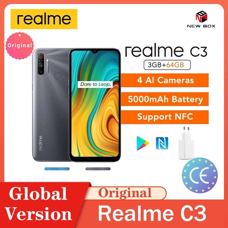 Realme C3 3 Гб оперативной памяти 32/64GB смартфон 5000 мА/ч 12MP сзади Камера NFC 6 5