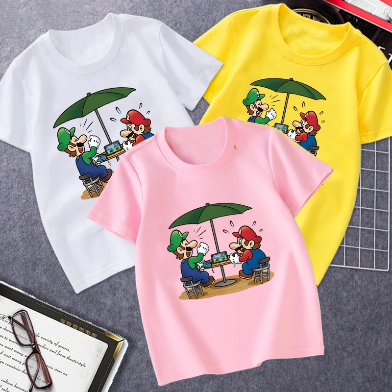 

New Girls T-shirts Boys Clothes 2021 Summer Tshirt Super Mario Round Neck Shirt Children's Clothing Girls Clothes Football Shirt