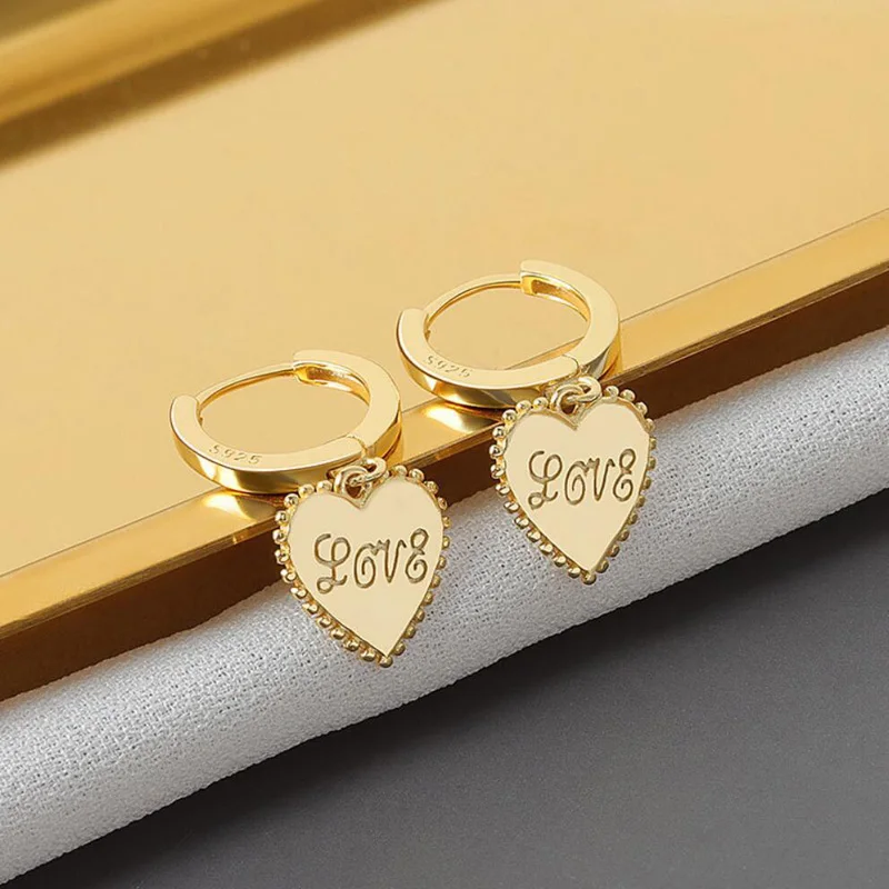 

New Trendy 925 Sterling Silver Earrings For Women Sweet Temperament Love Heart Earring Jewelry Girlfriend Best Gifts Birthday