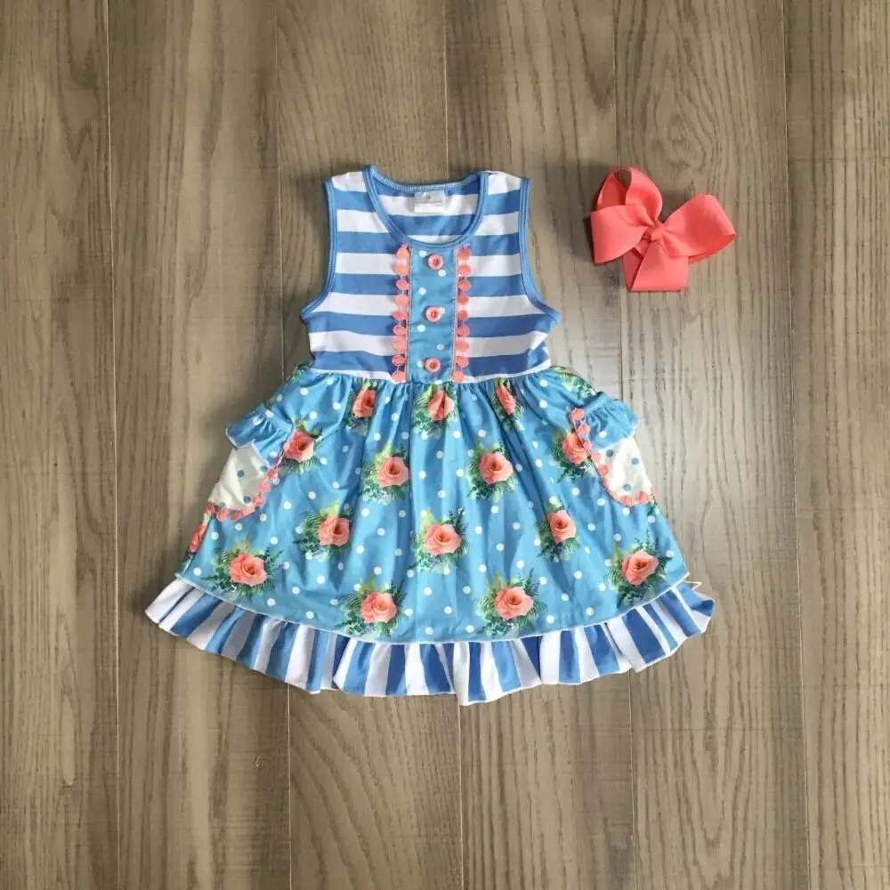 Летнее платье для маленьких девочек детское с цветочным рисунком классическое