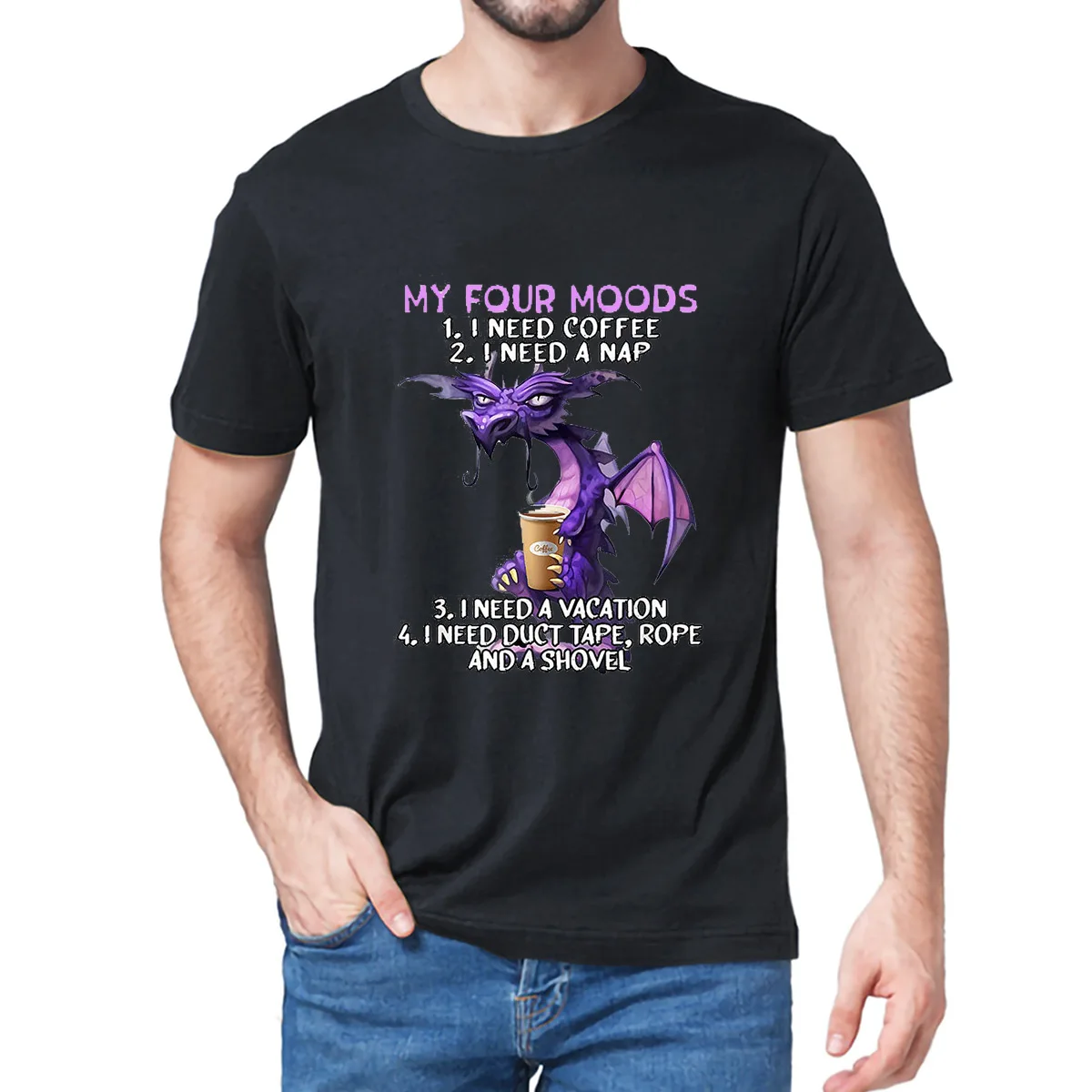 Унисекс 100% хлопок мой четыре настроения футболка с надписью I Need Coffee мне нужен сон