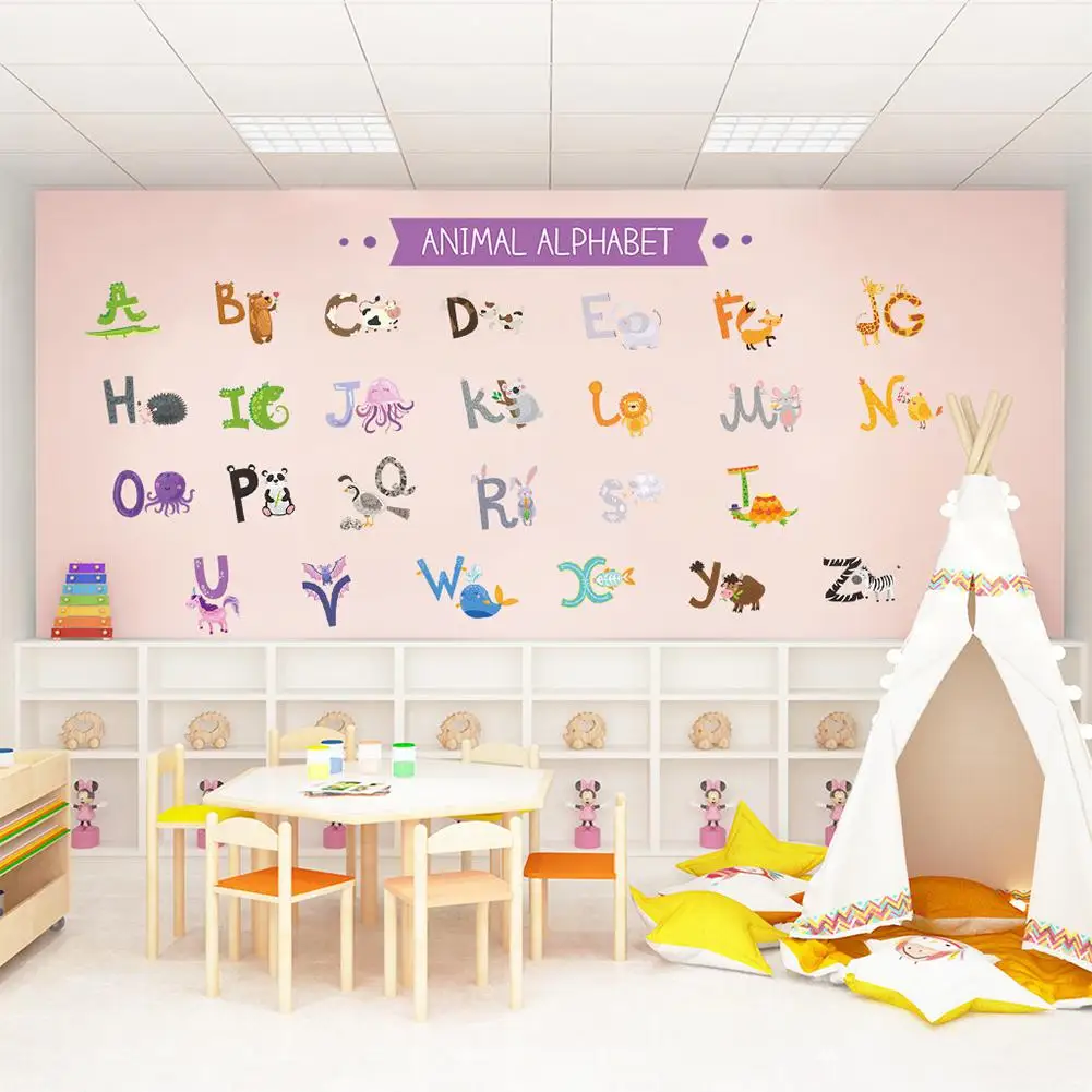 5 шт. ПВХ алфавит наклейки на стену Мультяшные животные буквы стикер для