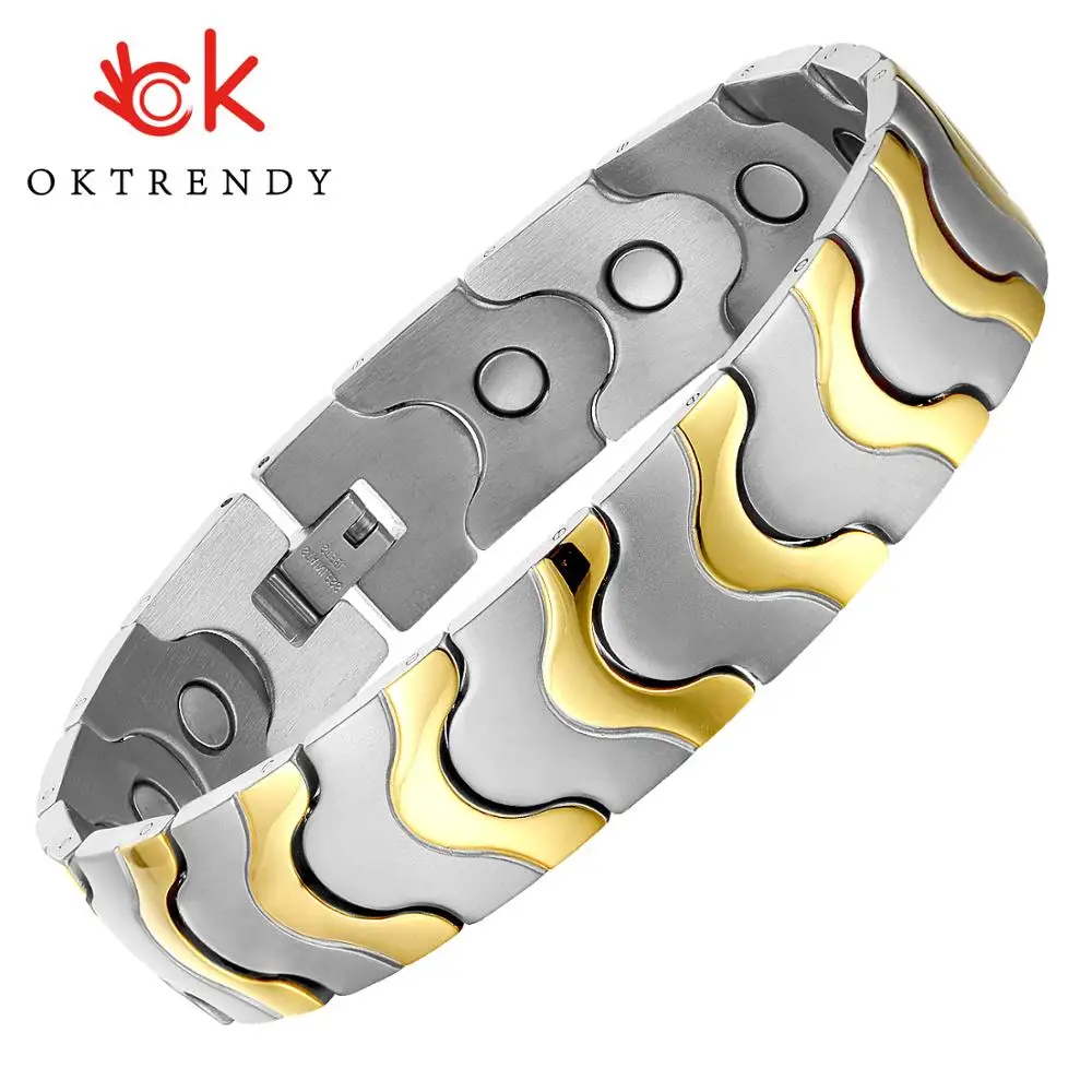 

Oktrendy Mens Elegant Stainless Steel Magnetic Therapy Link Bracelet Pain Relief for Arthritis and Carpal Tunnel Male Jewelry