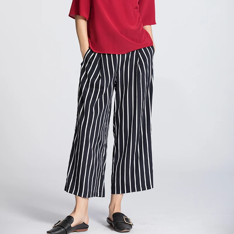 Брюки из натурального шелка 2020 с карманами и широкими штанинами повседневные