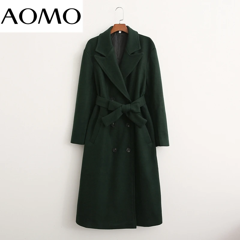 

Женское зимнее темно-зеленое пальто AOMO, теплое шерстяное пальто с карманами с вырезом лодочкой, Офисная Женская верхняя одежда, шикарное дл...