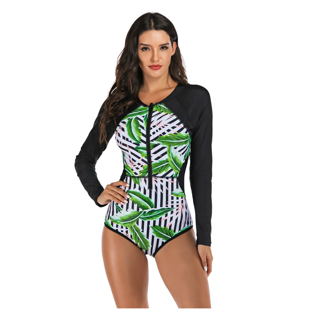 Женский Цельный купальник с длинными рукавами и принтом для дайвинга серфинга