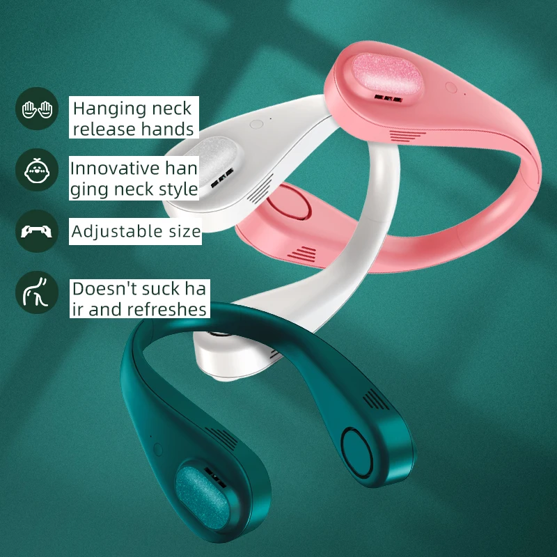 

2021 Newly Portable Hands-free Neck Fan USB Rechargeable 3-Speed Silent Leafless 360 Hanging Neck Fan